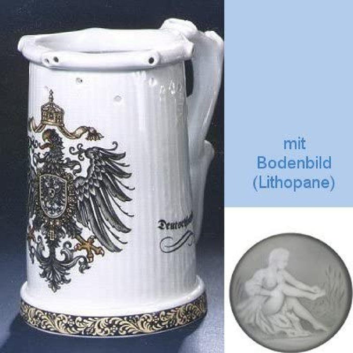 Zimmermann Bierseidel Bier-Krug Vexierkrug - Lochkrug mit Bodenbild 0,5l Deutschland-Adler