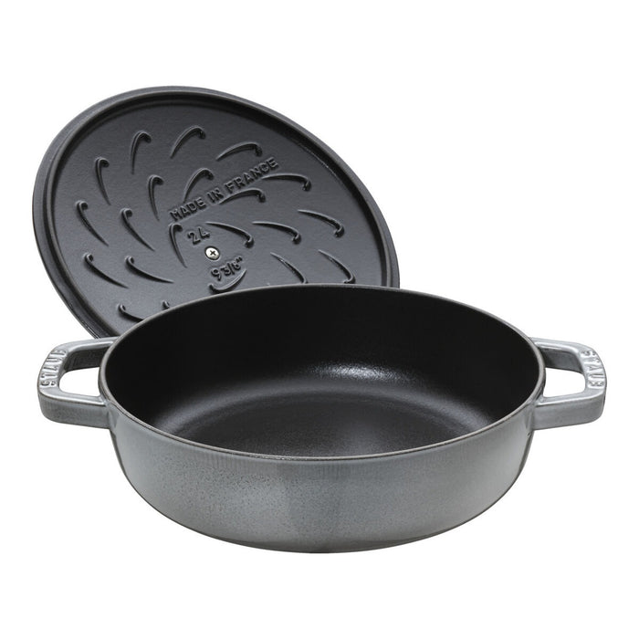 STAUB Bräter mit Chistera Drop-Structure, 24 cm | Graphit-Grau | rund | Gusseisen