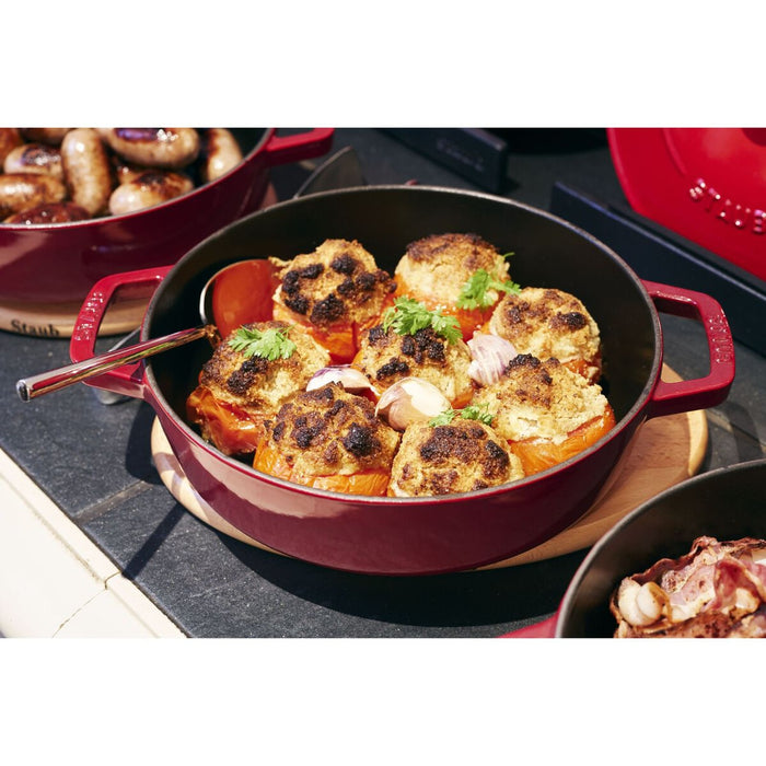 STAUB Bräter mit Chistera Drop-Structure, 24 cm | Kirsch-Rot | rund | Gusseisen