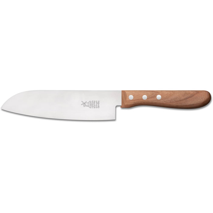 Windmühlenmesser Vielzweckmesser "Santoku", rostfrei, blaugepließtet, Griff Kirschholz, geölt, in Biosicht-Verpackung