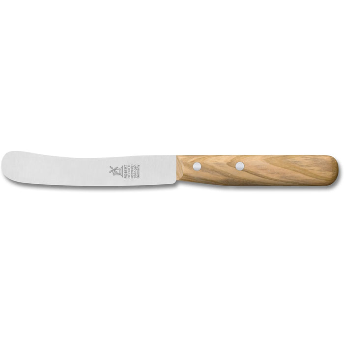Windmühlenmesser Frühstücksmesser "Buckels", rostfrei, feingepließtet, Griff Olivenholz, in BioSicht