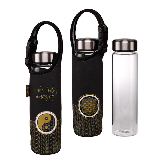 Goebel Yin Yang Lotus - " schwarz" - Glasflasche mit Neoprenhülle