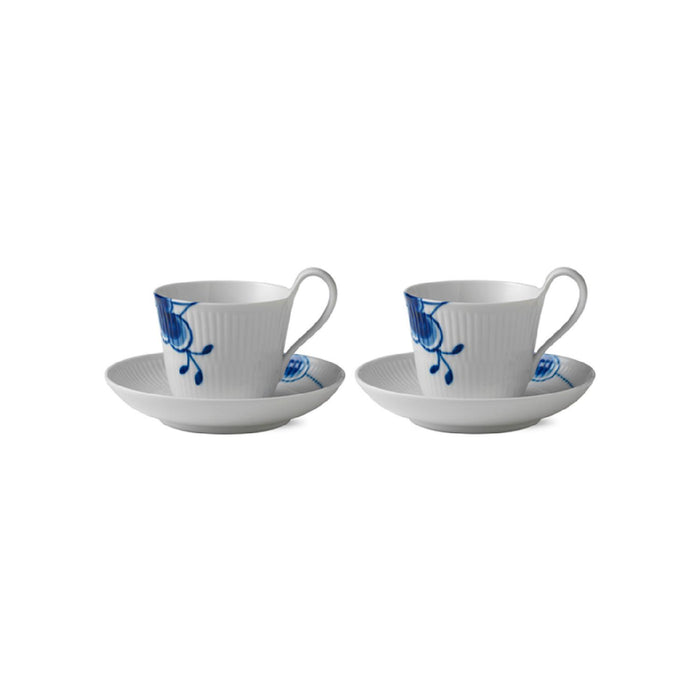 Royal Copenhagen Mega Blau Gerippt Tasse mit Hohem Henkel und Untertasse, 2 Stk.