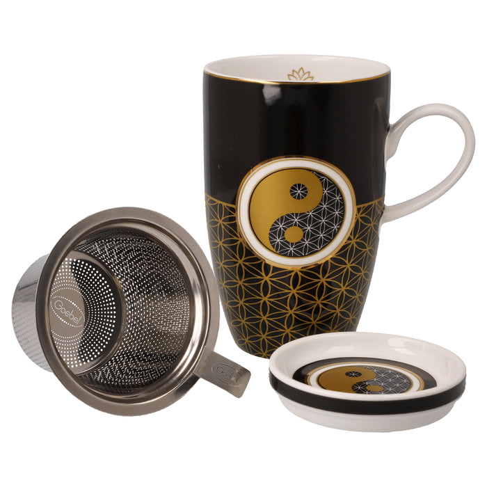 Goebel Yin Yang Schwarz Teetasse mit Deckel und Sieb