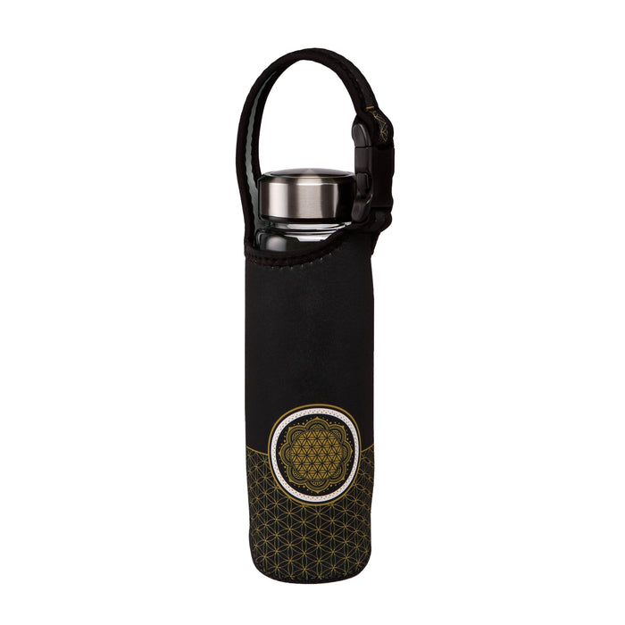 Goebel Lotus - Yin Yang schwarz Glasflasche mit Neoprenhülle