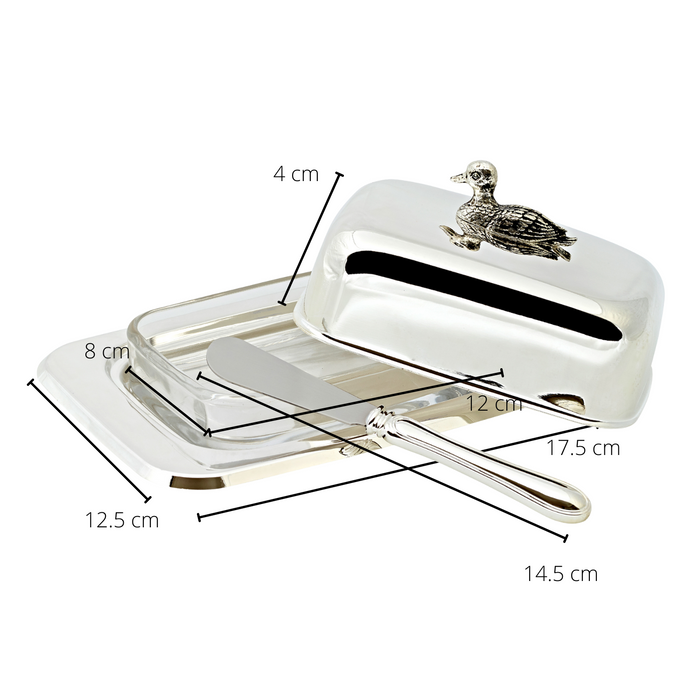 EDZARD Butterdose Ente m. Messer L 18 cm
