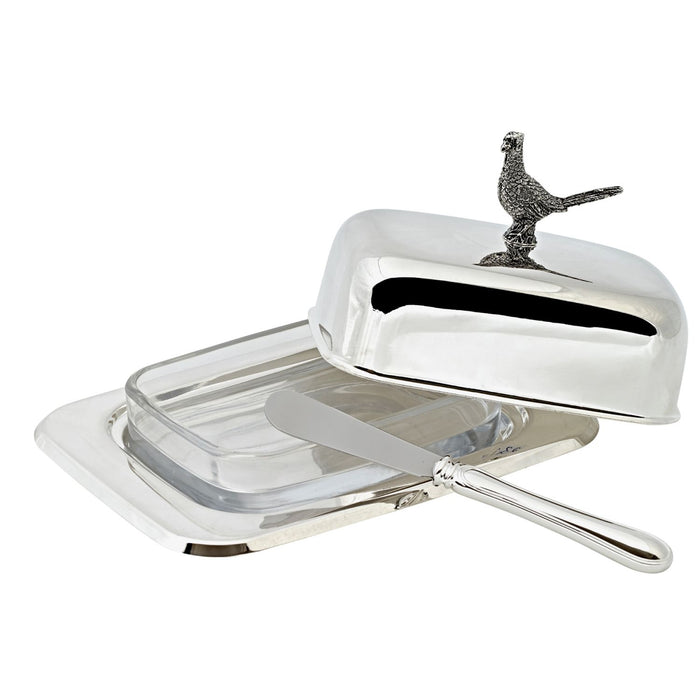 EDZARD Butterdose Fasan m. Messer L 18 cm