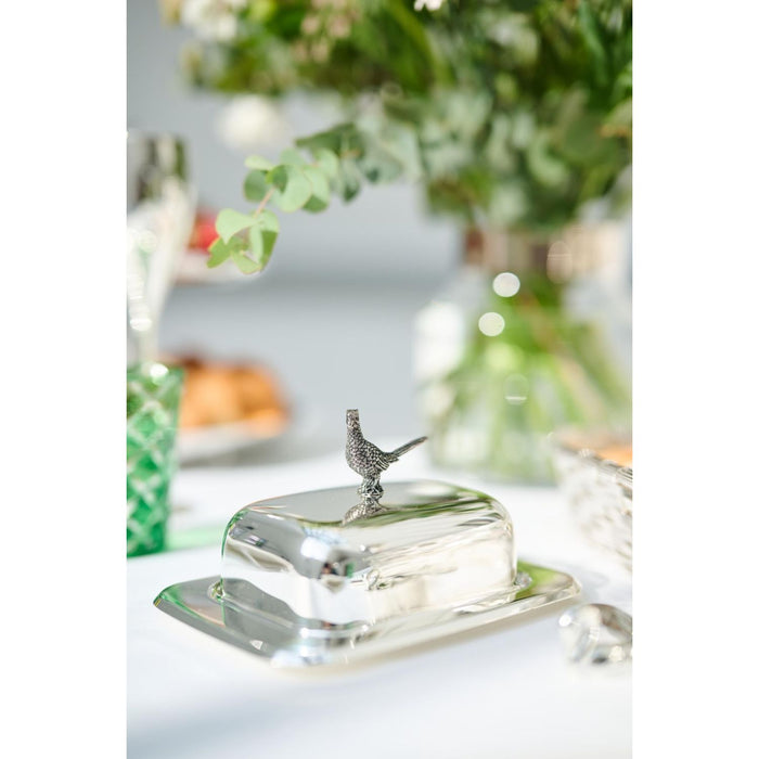 EDZARD Butterdose Fasan m. Messer L 18 cm