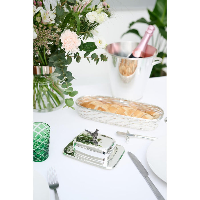 EDZARD Butterdose Fasan m. Messer L 18 cm