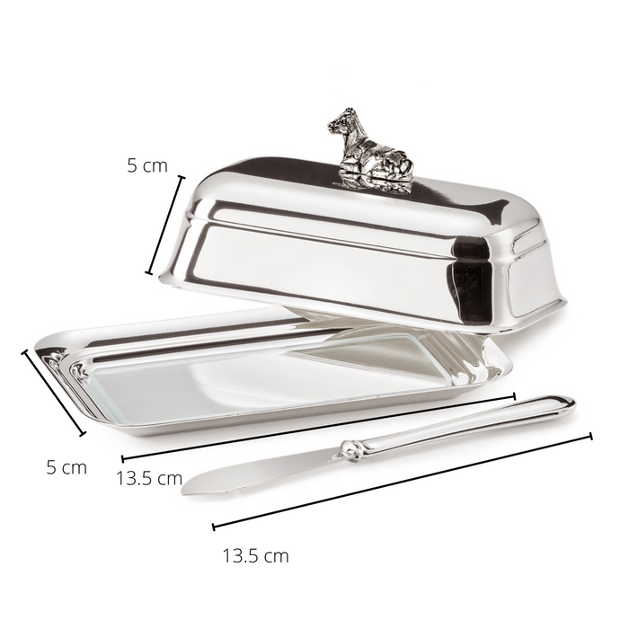 EDZARD Butterdose Kuh m Messer 8x13 cm