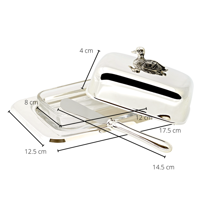 EDZARD Butterdose Ente mit Messer L 18 cm