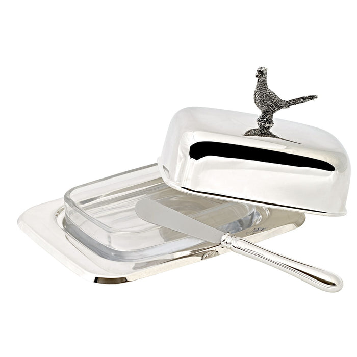 EDZARD Butterdose Fasan mit Messer L 18 cm