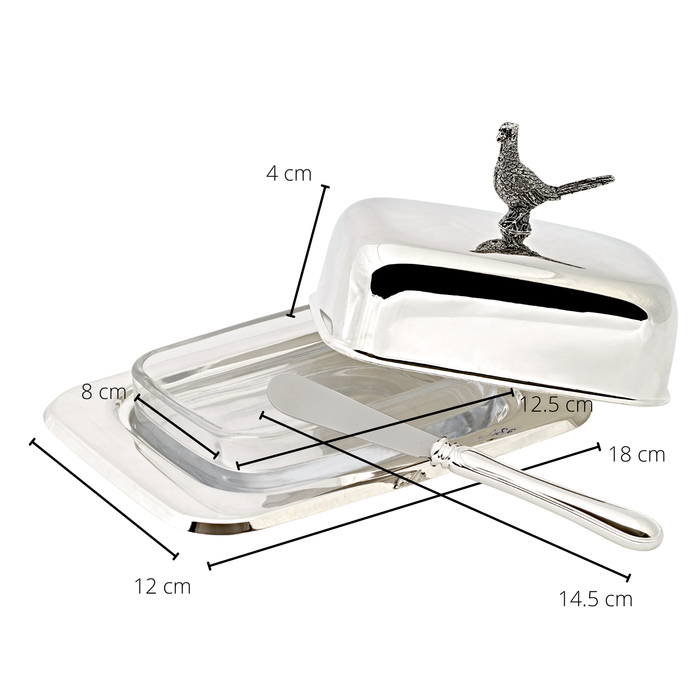 EDZARD Butterdose Fasan mit Messer L 18 cm
