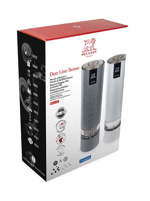 PEUGEOT Line Sense Duo, elektrisch, u´Select, 20 cm, Pfeffermühle, carbon u. Salzmühle, aluminium, wiederaufladbar