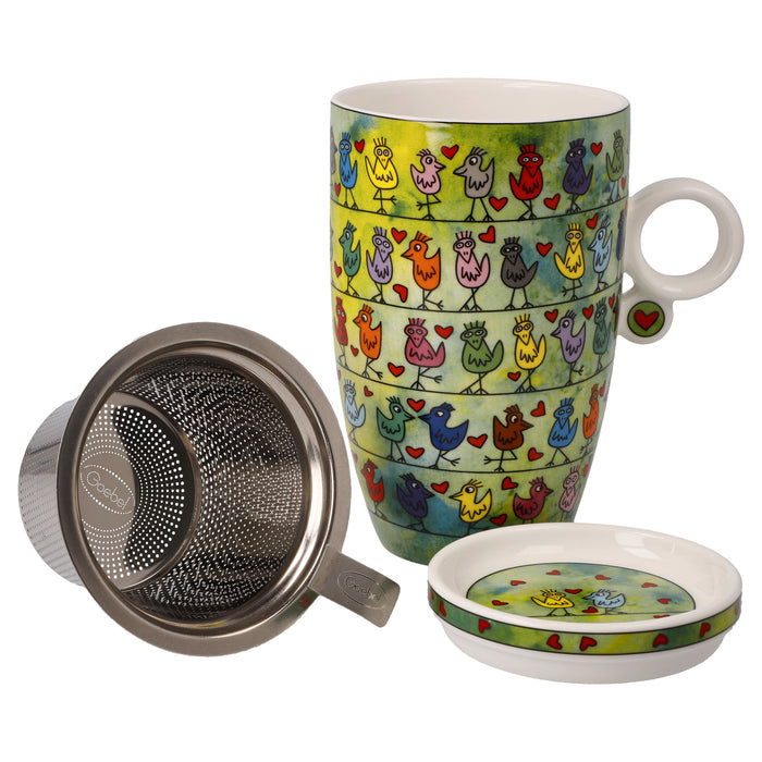 Goebel James Rizzi Birds on a Love Wire Teetasse mit Deckel und Sieb