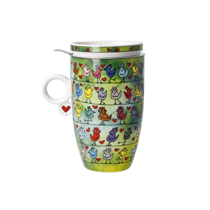 Goebel James Rizzi Birds on a Love Wire Teetasse mit Deckel und Sieb