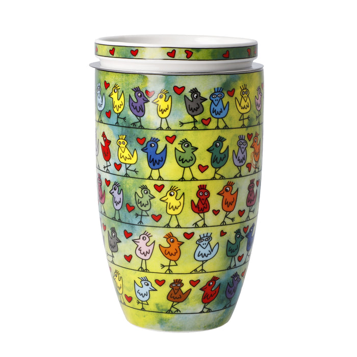 Goebel James Rizzi Birds on a Love Wire Teetasse mit Deckel und Sieb