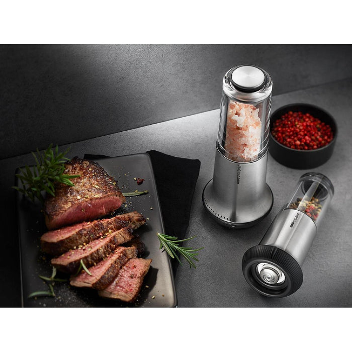 GEFU Set: Salz- oder Pfeffermühle X-PLOSION®, M + SPICEBAR Rasavat Pfeffer, ganz, bio Inhalt 80 g