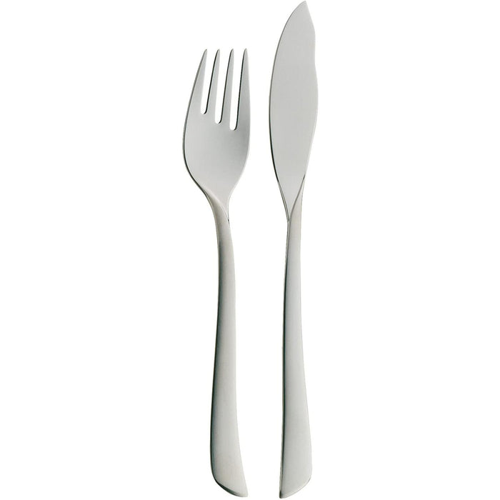 WMF Virginia Fischbesteck 2 teilig 1 Person, Fischgabel, Fischmesser, Cromargan protect Edelstahl teilmattiert, kratzbeständig, spülmaschinenfest