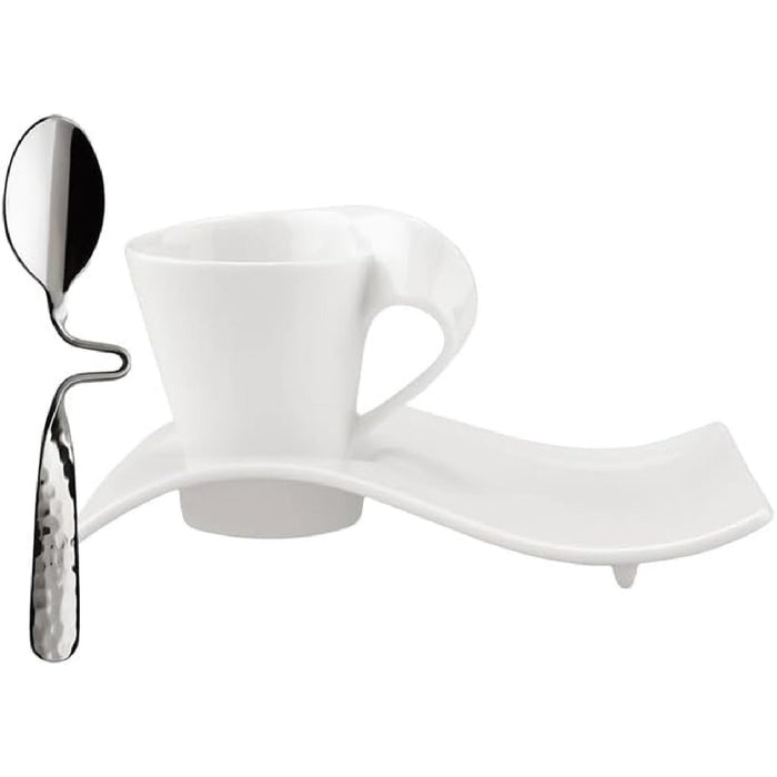 Villeroy & Boch  Newwave Caffè Espresso-Set Inkl. Löffel, 3 Teilig, Geschirr Set Für Eleganten Kaffeegenuss, Premium Porzellan/Edelstahl, Spülmaschinengeeignet