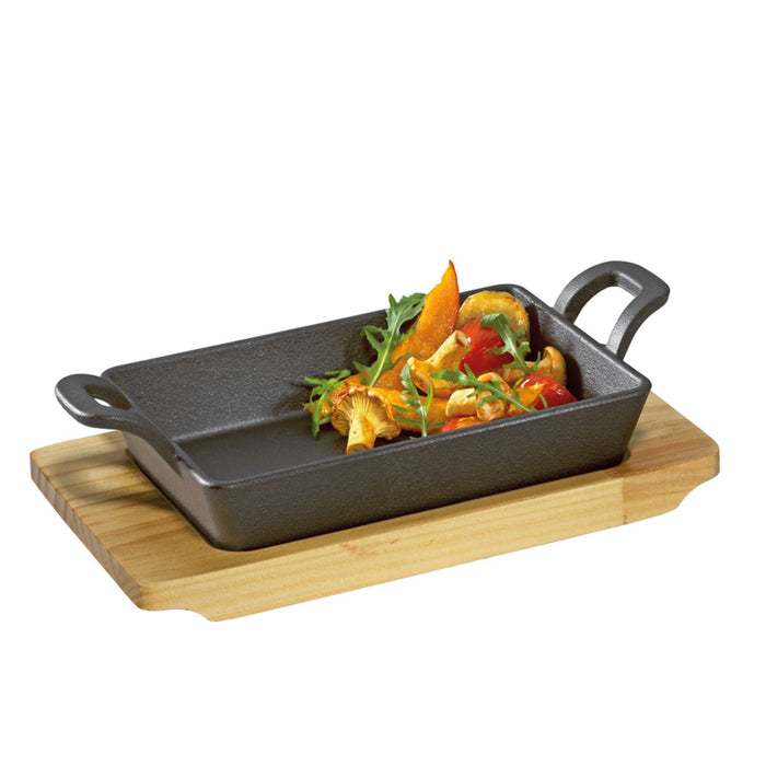 Küchenprofi Servierpfanne eckig mit Holzbrett
