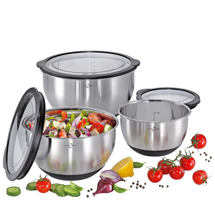 Küchenprofi Schüssel-Set mit Deckel DELUXE rutschfest, 3-tlg.
