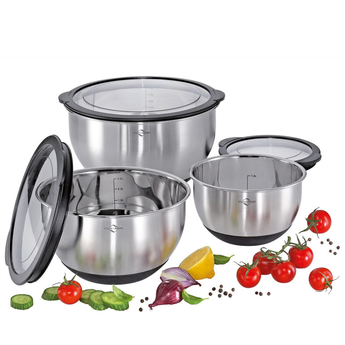 Küchenprofi Schüssel-Set mit Deckel DELUXE rutschfest, 3-tlg.