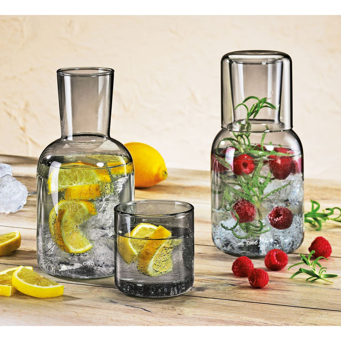 CILIO Wasserkaraffe mit Trinkglas LORENZO grau