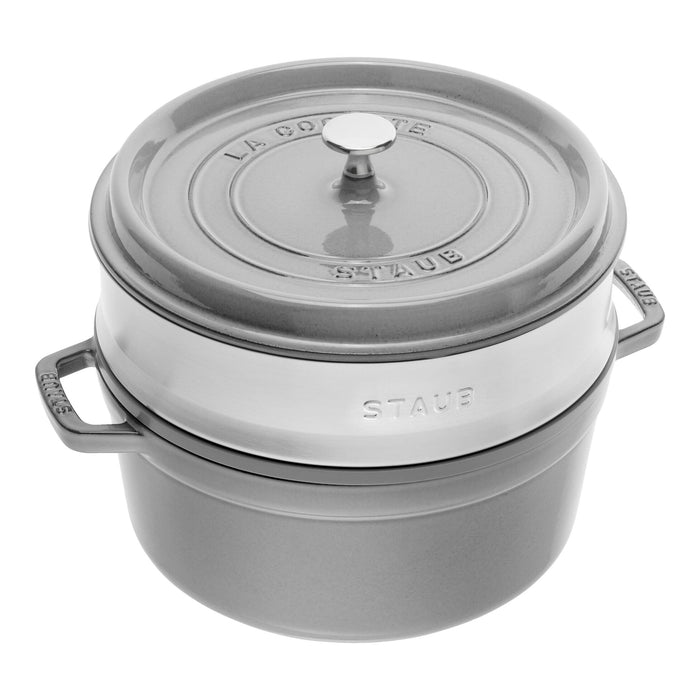 STAUB Cocotte mit Dämpfeinsatz, 24 cm | Graphit-Grau | rund | Gusseisen