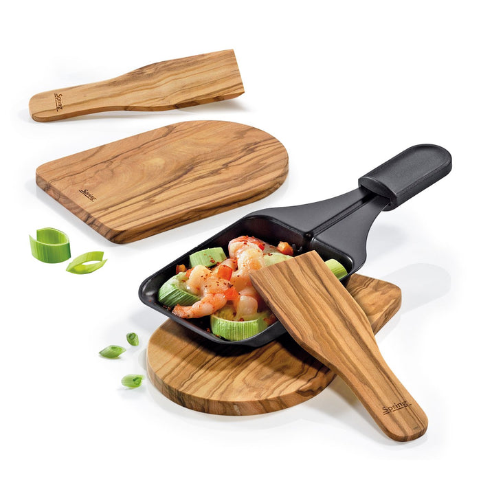 SPRING Raclette-Brettchen mit Spachtel, Olive, 4er-Set