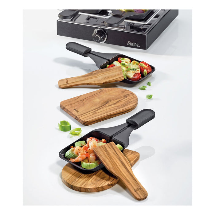 SPRING Raclette-Brettchen mit Spachtel, Olive, 4er-Set