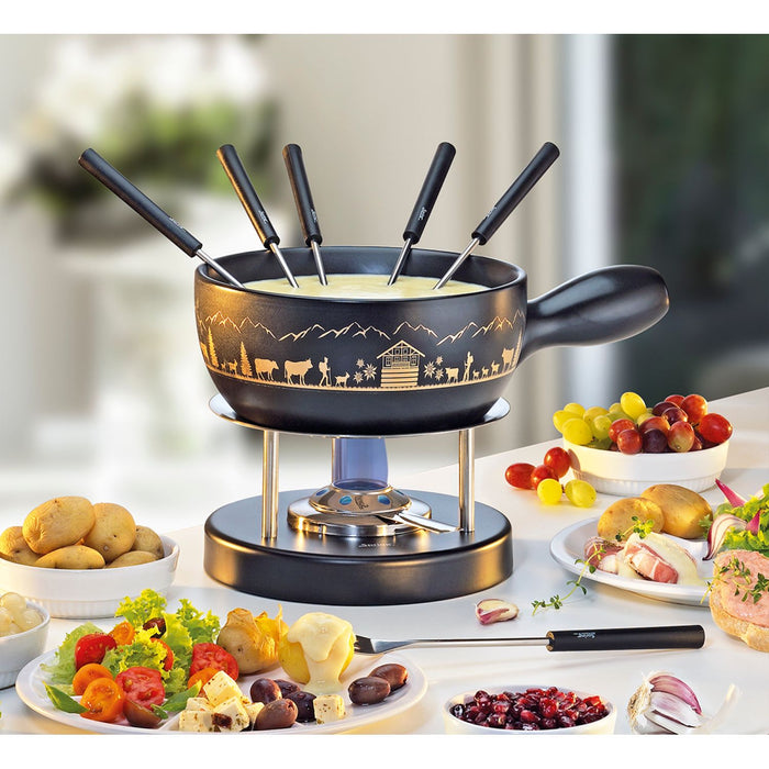 SPRING Käsefondue-Garnitur MONTANA schwarz/gold 22 cm