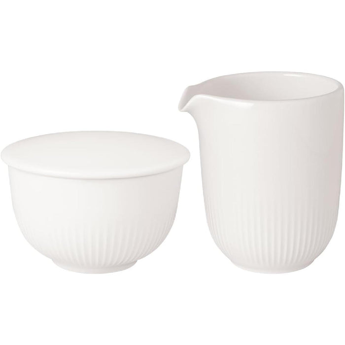 Villeroy & Boch Afina Milch- und Zucker-Set 2-teilig, Milchkännchen (170 ml) und Zuckerdose (90 ml), Dose mit Deckel und Kännchen, Spülmaschinenfest & Mikrowellengeeignet, Premium Porzellan, Weiß