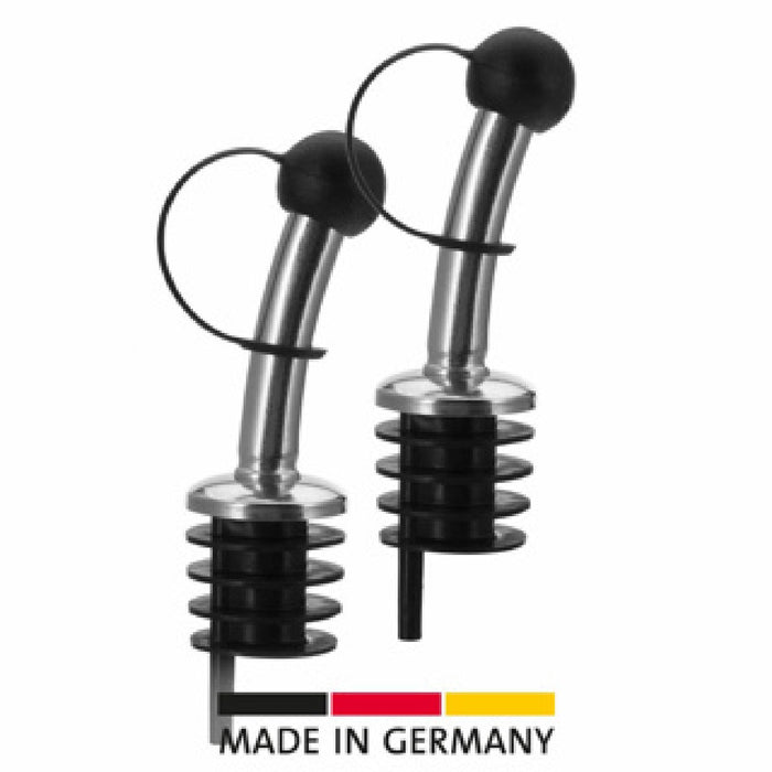 Westmark 2 Spirituosen-Ausgießer für Flaschen, Mit Verschlusskappe und Luftröhrchen, Kunststoffkorken/Messing, Nickelfrei, Classic-Standard, Schwarz/Silber, 42322280