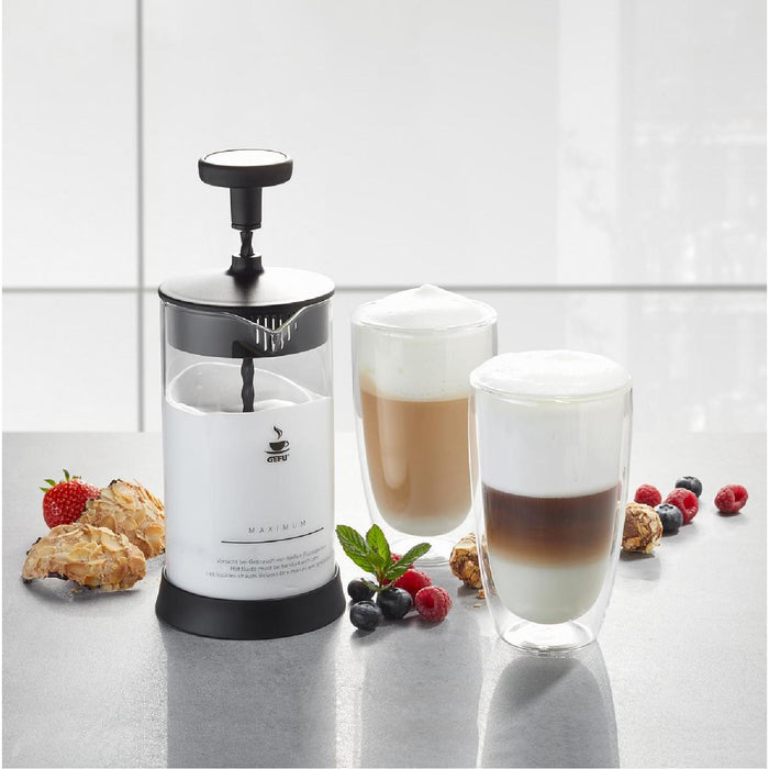 GEFU Set Milchaufsch?umer ANTONIO + 2 x Latte Macchiato Gl?ser (350ml)