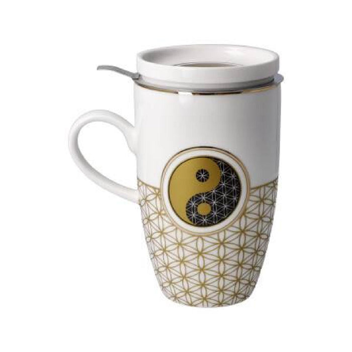 Goebel Yin Yang Blume des Lebens Weiß - Teetasse mit Deckel und Sieb