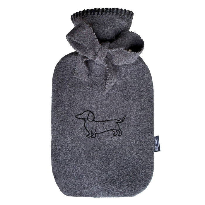 Eagle Products Wärmflasche POLDI, 20x35 cm, anthrazit mit Flockdruck Dackel und Kammstich schwarz)