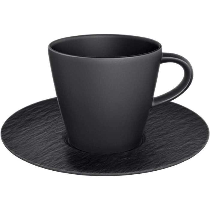 Villeroy & Boch Manufacture Rock Kaffeetasse mit Untertasse, Schwarz, Premium Porcelain, Schiefer-Optik, 1042391290