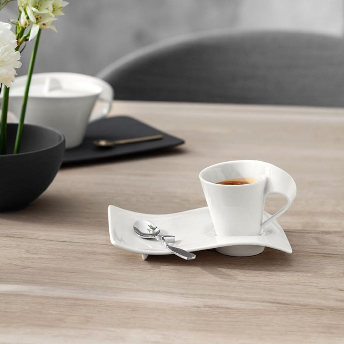 Villeroy & Boch  Newwave Caffè Espresso-Set Inkl. Löffel, 3 Teilig, Geschirr Set Für Eleganten Kaffeegenuss, Premium Porzellan/Edelstahl, Spülmaschinengeeignet
