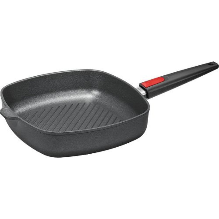 Woll, Guss-Steakpfanne mit Rillen, Induktion 28 x 28 cm Nowo Titanium + Sicherheitsglasdeckel