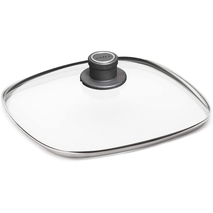 Woll, Guss-Steakpfanne mit Rillen, Induktion 28 x 28 cm Nowo Titanium + Sicherheitsglasdeckel