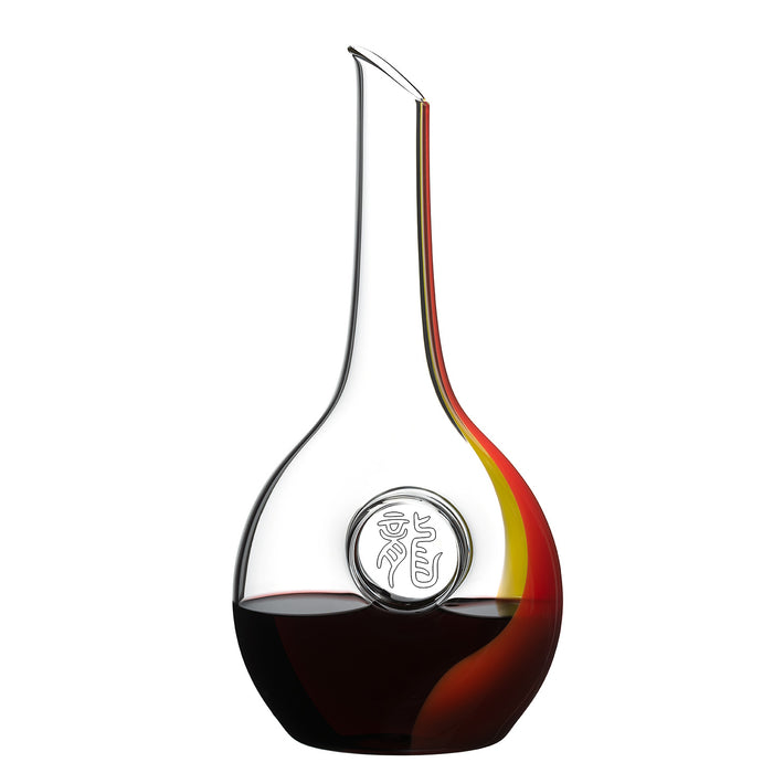 RIEDEL CHINESE ZODIAC DRAGON DECANTER STRIPE RED/YELLOW