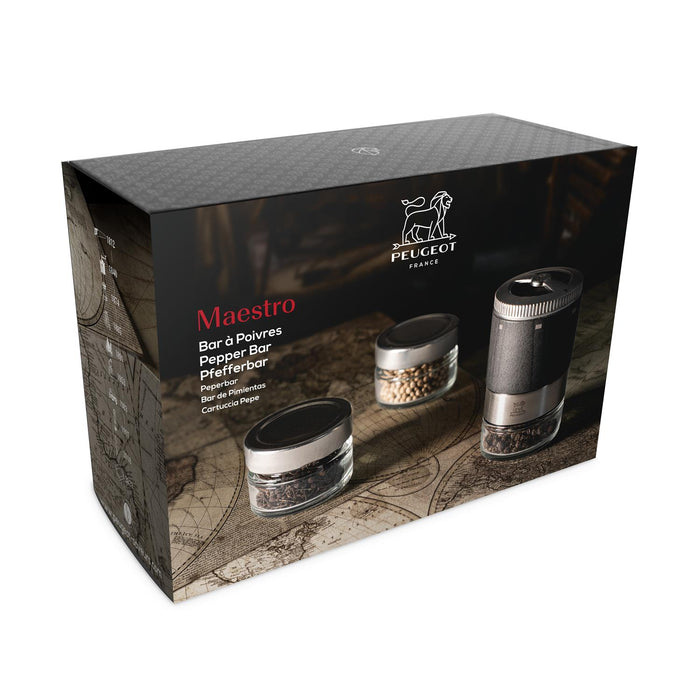 Peugeot MAESTRO Pfefferbar u'Select graphit 11 cm inkl. drei Premium-Pfeffergläsern