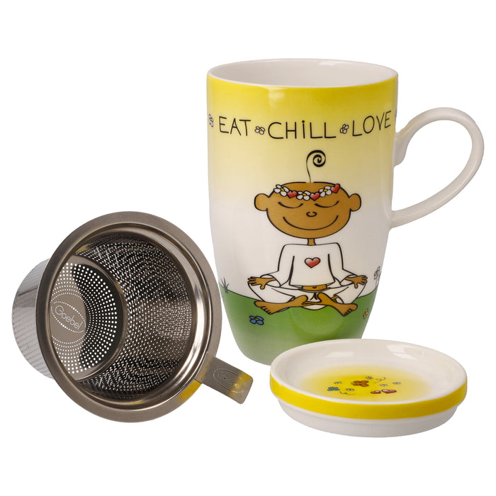 Goebel Der kleine Yogi Eat Chill Love Teetasse mit Deckel und Sieb