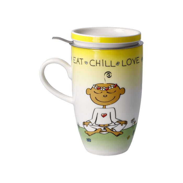 Goebel Der kleine Yogi Eat Chill Love Teetasse mit Deckel und Sieb