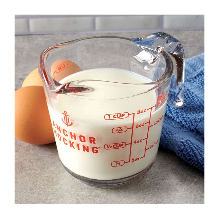 Anchor Hocking Messbecher Glas 0,25 L mit offenem Griff, rote Skala