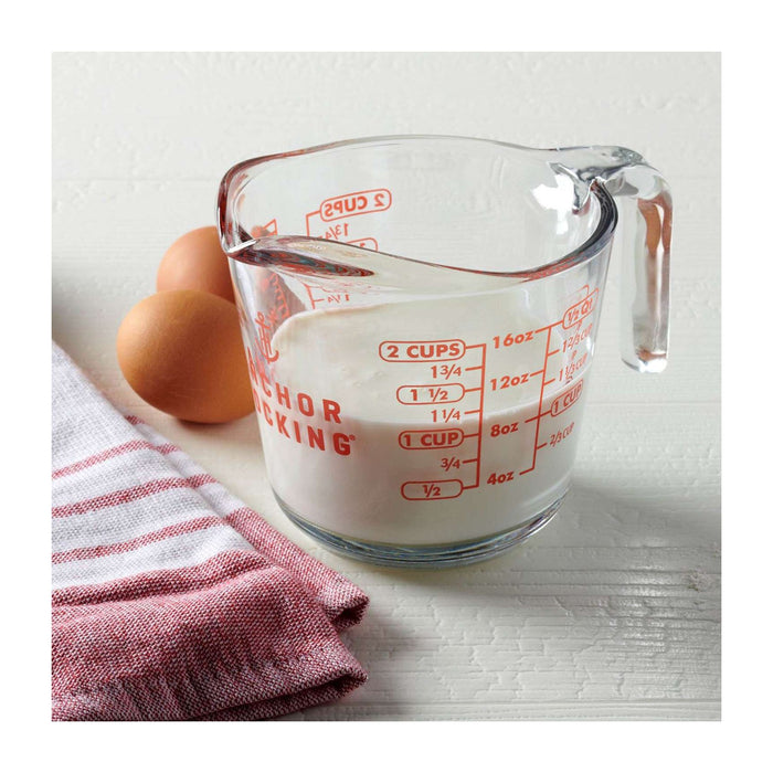 Anchor Hocking Messbecher Glas 0,5 L mit offenem Griff, rote Skala