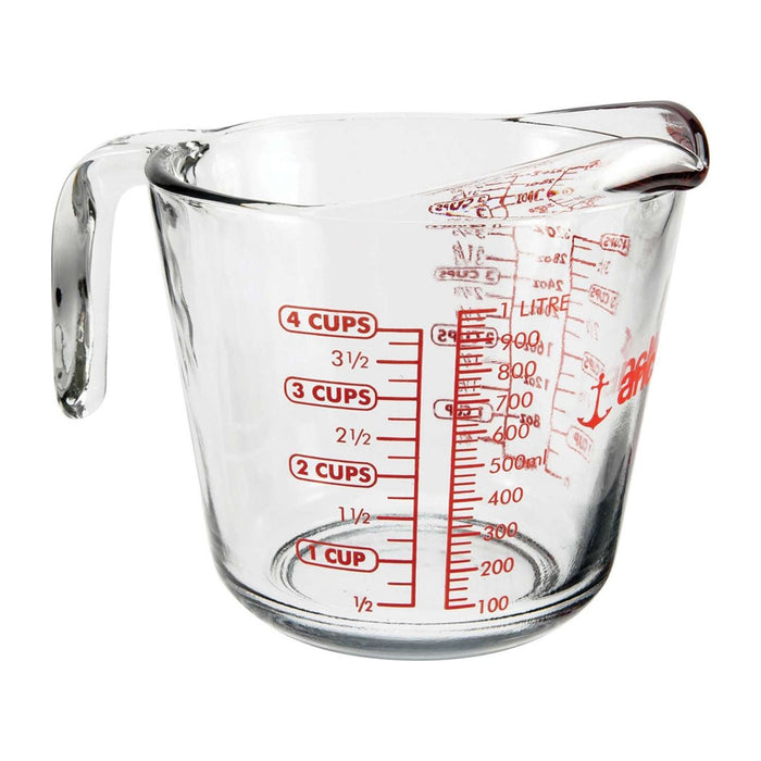 Anchor Hocking Messbecher Glas 1 L mit offenem Griff, rote Skala
