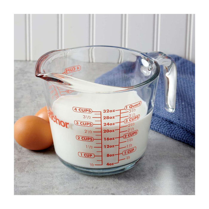 Anchor Hocking Messbecher Glas 1 L mit offenem Griff, rote Skala