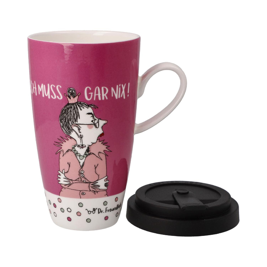 Goebel Künstlerbecher 'Ich Muss Gar Nix' – Aus Fine Bone China, Handbemalt, 13 X 10 X 9,5 Cm, Von Barbara Freundlieb